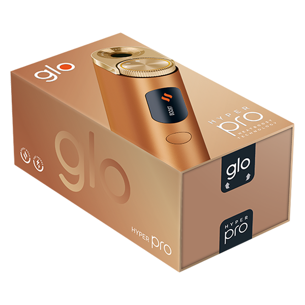 Das Glo Hyper Pro Devicekit horizontal Amber Bronze plus gratis Sticks in der Neukundenregistrierungs Aktion auf weissem Hintergrund