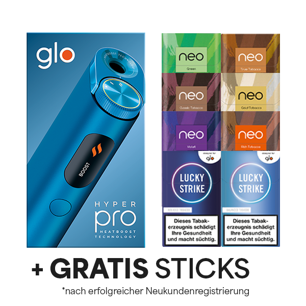Das Glo Hyper Pro Lapis Blue plus gratis Sticks Neukundenregistrierungs Angebot 