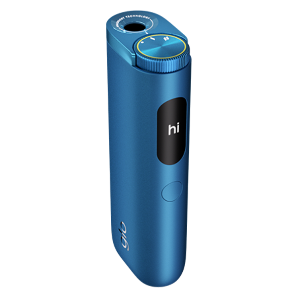 Das Glo Hyper Pro Lapis Blue Device top plus gratis Sticks im Neukundenregistrierungsangebot aus weissem Hintergrund